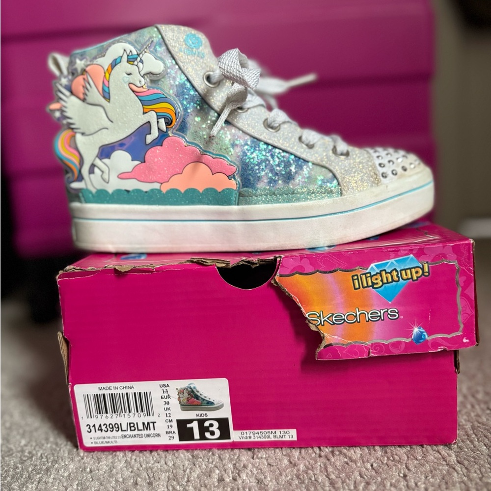 Twinkle Toes Skechers Silver and Blue Unicorn High-Tops